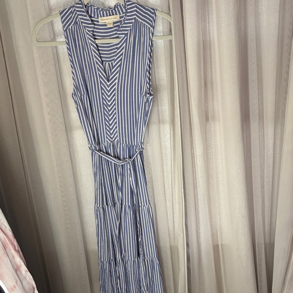 Monteau Blue and White Striped Maxi Dress
